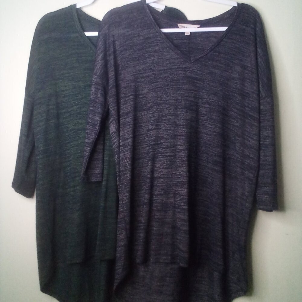 Philosophy Shirt L Women Lot o 2 3/4 Sleeve Soft Stretch Green Black